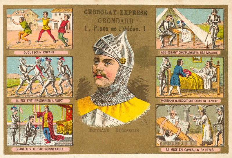 Bertrand du Guesclin, fransk militärbefälhavare, och scener ur hans liv av French School
