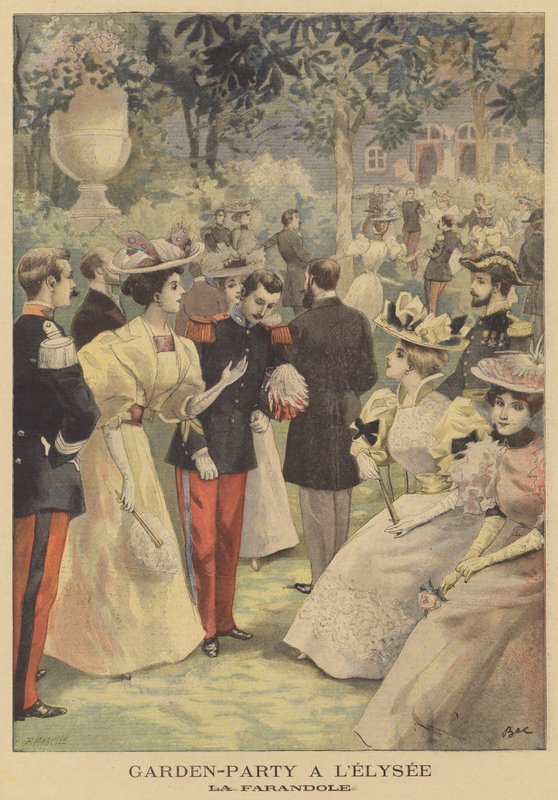 Dansa farandole på en trädgårdsfest på Elysee Palace av French School