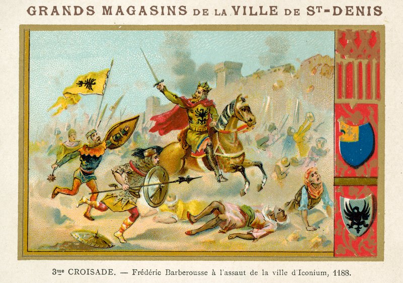 Frederick Barbarossa vid attacken mot staden Iconium, 3:e korståget, 1188 av French School