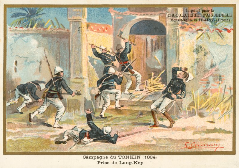 Franska soldater som fångar Kep, Tonkin, kinesisk-franska kriget, 1884 av French School