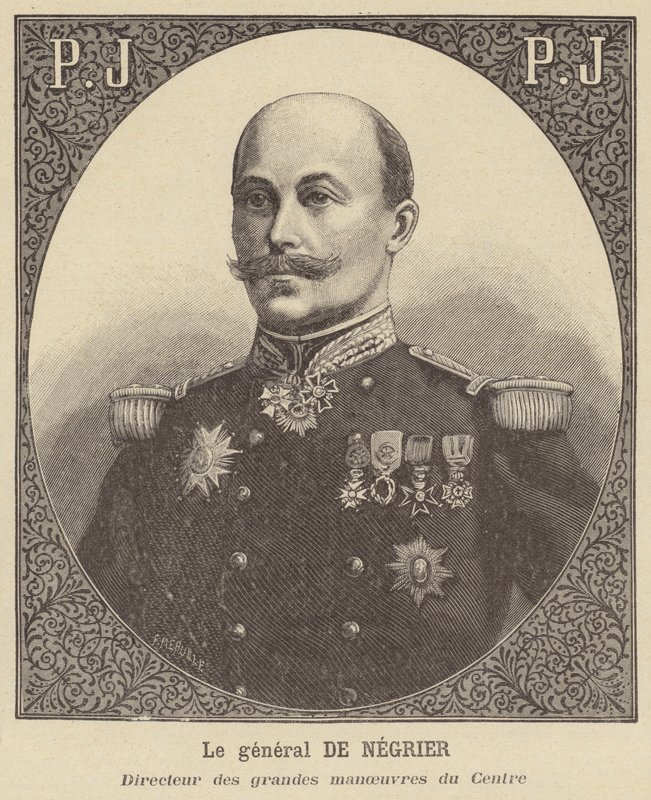 General de Negrier, chef för den franska arméns stora manövrar i Center av French School