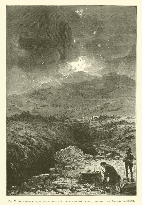 Humphry Davy, vid foten av Vesuvius, studerar fenomenen som åtföljer ett vulkanutbrott av French School