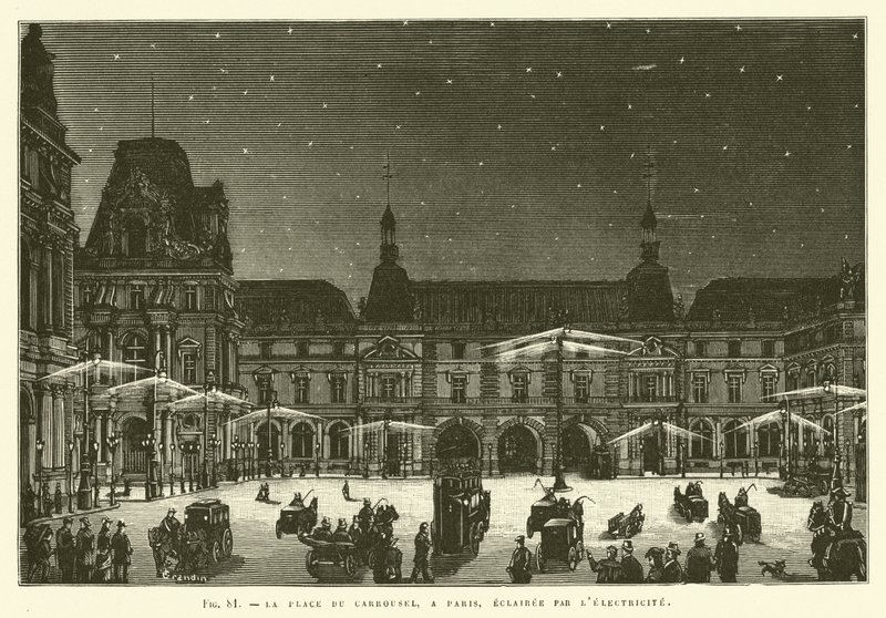 Place Du Carrousel, I Paris, upplyst av elektricitet av French School