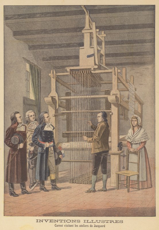 Lazare Carnot besöker verkstaden Jacquard i Lyon, 1801 av French School