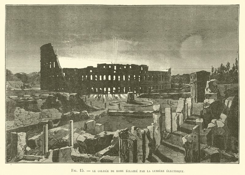 Colosseum I Rom Upplyst Av Elektriskt Ljus av French School