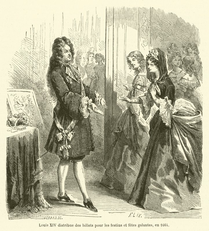 Ludvig XIV delar ut biljetter till fester och fester galantes, 1664 av French School