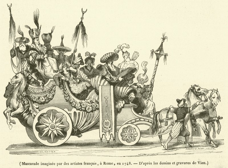 Maskerad föreställd av franska konstnärer, i Rom, 1748 av French School