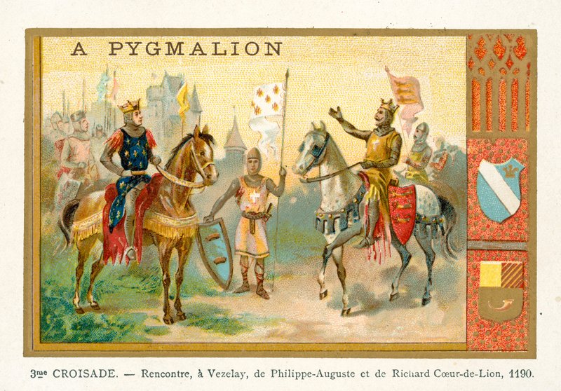 Möte mellan Philip Augustus och Richard Lejonhjärta i Vezelay, 3:e korståget, 1190 av French School