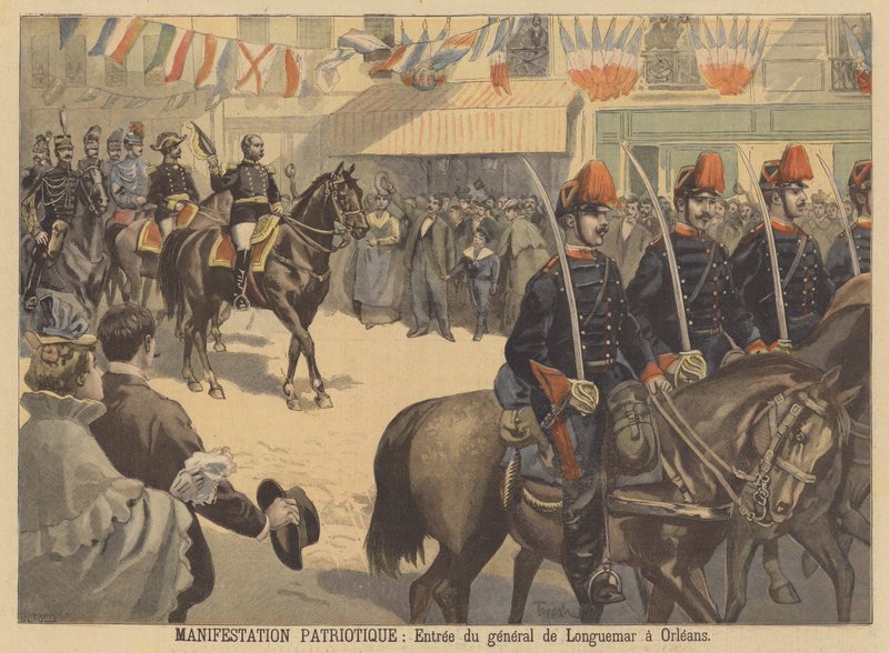 Patriotisk demonstration: General Longuemar på väg in i Orleans av French School