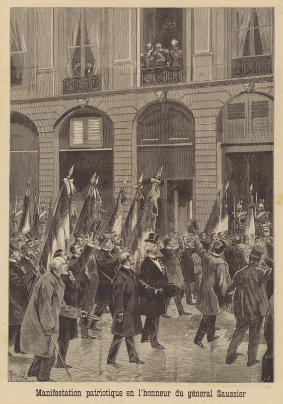 Patriotisk demonstration för att hedra general Saussier av French School