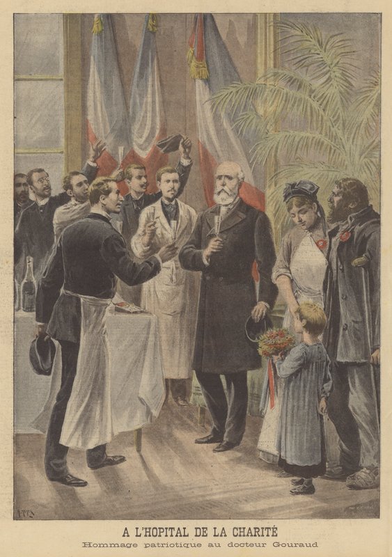 Patriotisk hyllning för att hedra doktor Gouraud på Hopital de la Charite, Paris av French School