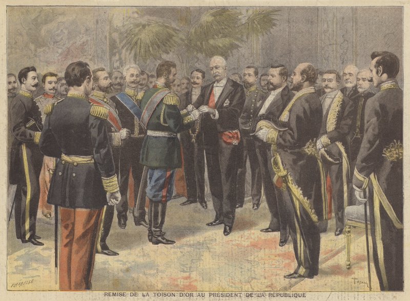 Presentation av Order of the Golden Fleece till Frankrikes president Faure av French School