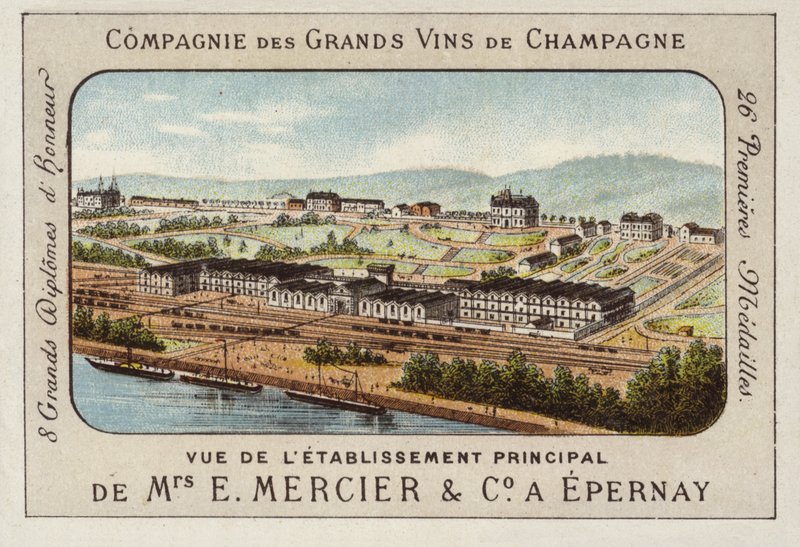 Huvudanläggning för E Mercier und Co, champagneproducenter, Epernay, Frankrike (chromolitho) av French School