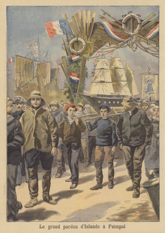 Procession av fiskare vid Paimpol, Bretagne av French School