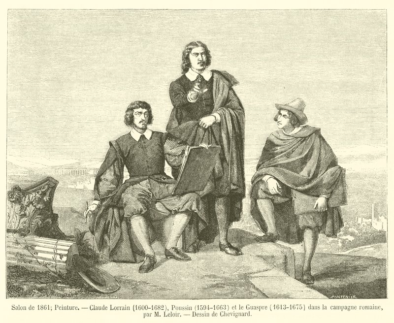 Salong 1861, måleri, Claude Lorrain, 1600-1682, Poussin, 1594-1663 och Guaspre, 1613-1675, på den romerska landsbygden av French School