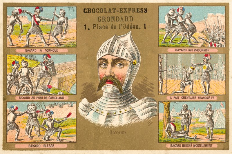Chevalier de Bayard och scener från hans liv av French School