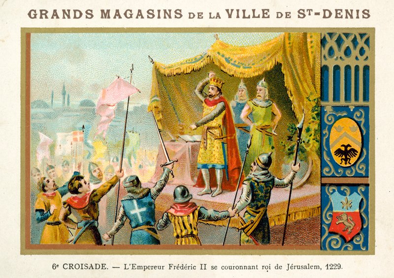 Kejsar Fredrik II kröner sig själv till kung av Jerusalem, 6:e korståget, 1229 av French School