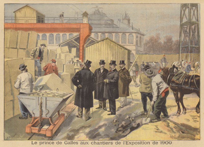 Prinsen av Wales besöker platsen för Exposition Universelle 1900 i Paris av French School