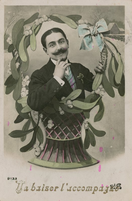 Tillsammans med en kyss, vykort skickat 1913 (handfärgat foto) av French Photographer