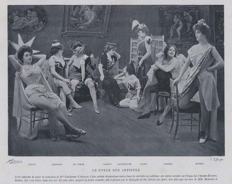 Skådespelerskor i det gröna rummet på Theatre des Varietes, Paris (s/v foto) av French Photographer