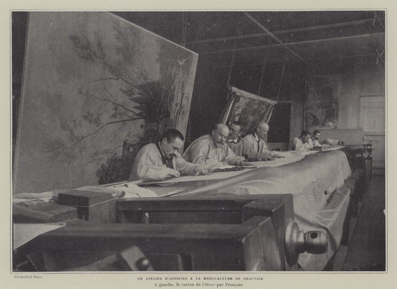 Konstnärsverkstad på Beauvais Tapestry Manufacture, Frankrike (s/v foto) av French Photographer