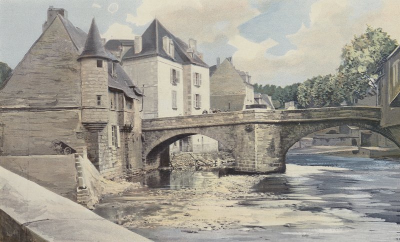 Aubusson, Pont de la Terrade, på Creuse, nedströms utsikt av French Photographer