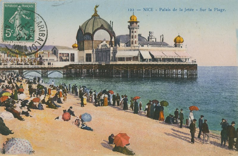 Stranden och Palais de la Jetee, Nice. Vykort skickat 1913. av French Photographer
