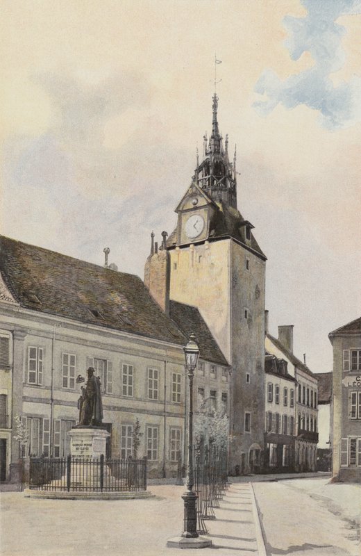 Beaune, klockstapeln och statyn av G Monge av French Photographer
