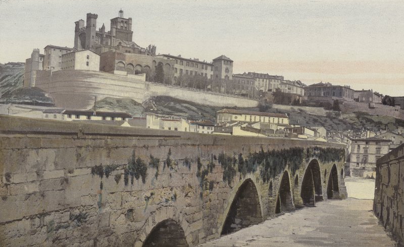 Beziers, Old Bridge och Saint-Nazaire Church (tidigare katedralen) av French Photographer
