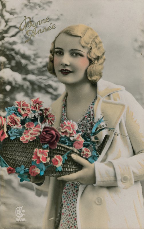 Bonne Année, vykort för gott nytt år skickat 1913 (handfärgat foto) av French Photographer