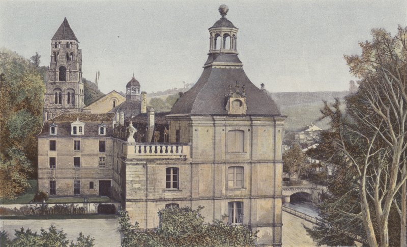 Brantome, Ensemble du Monastere, Cote O (stadshuset och skolan) av French Photographer