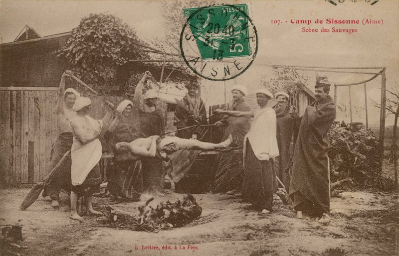 Läger i Sissonne, Aisne, Frankrike. Vykort skickat 1913. av French Photographer