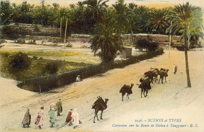 Husvagn som reser mellan Biskra och Touggourt, Algeriet (färgfoto) av French Photographer