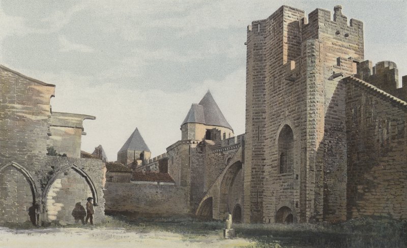 Carcassonne Cite, Cote S Tour Saint-Nazaire (före fullständig restaurering) av French Photographer