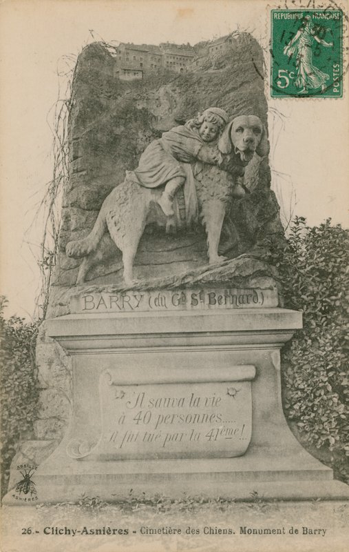 Clichy-Asnieres - Hundarnas kyrkogård. Barry Monument. Vykort skickat 1913. av French Photographer