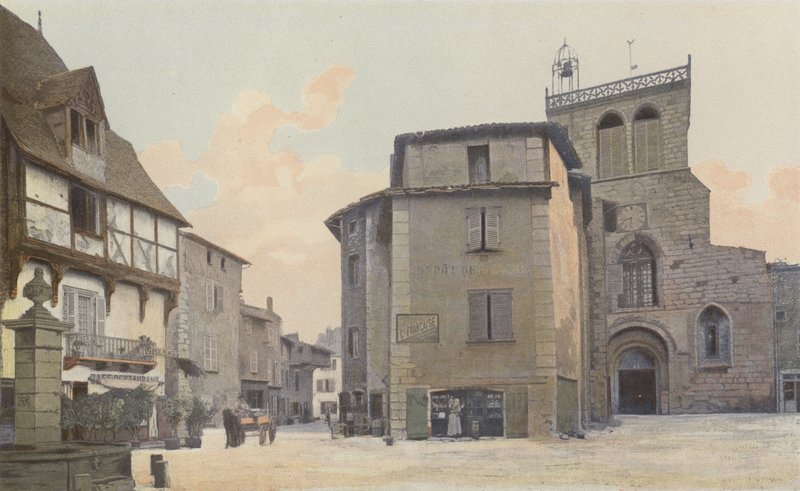 Courpiere, Kyrka, Fasad O och Place av French Photographer