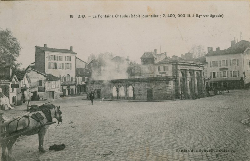 Dax - varmvattenkälla (dagligt flöde: 2400000 liter vid 64 grader). Vykort skickat 1913. av French Photographer