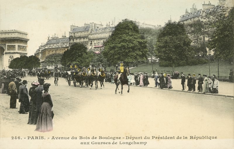 Frankrikes presidents avgång, Longchamp Racecourse, Paris (färgfoto) av French Photographer