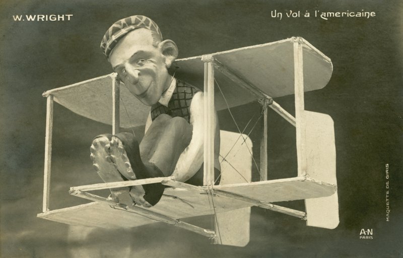 Statyett av Wilbur Wright i ett plan (lito) av French Photographer