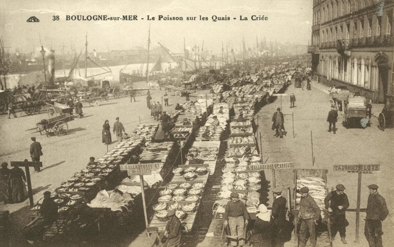 Fisk på kajen, Boulogne-sur-Mer (s/v foto) av French Photographer