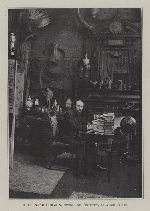 Franske målaren Fernand Cormon i sin ateljé (färg litho) av French Photographer