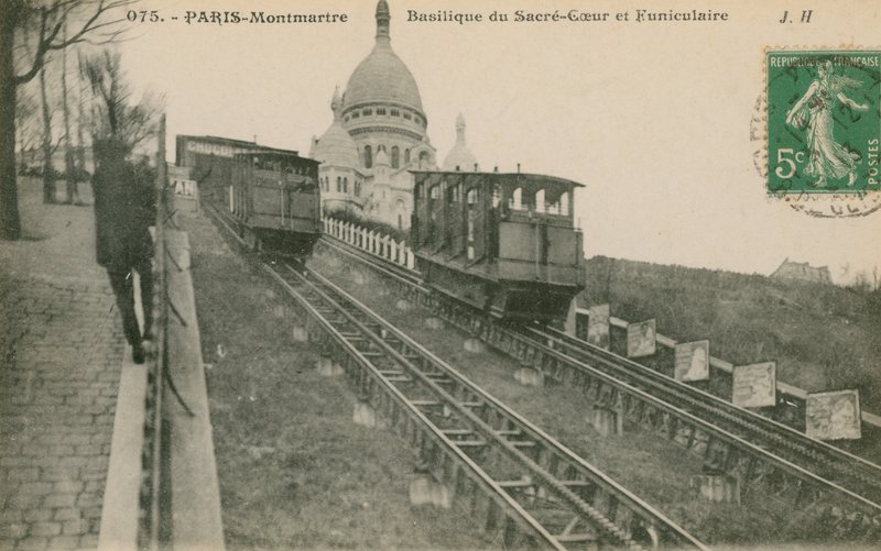Bergbana uppför Montmartre till Sacre-Coeur i Paris. Vykort skickat 1913. av French Photographer