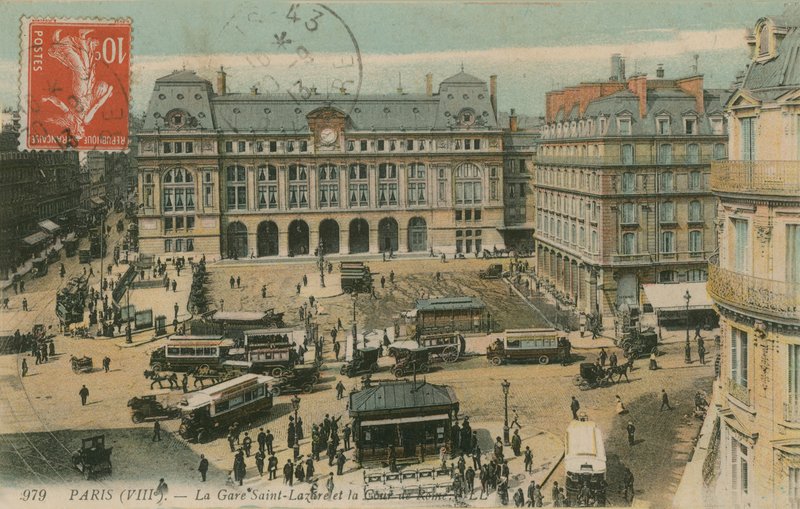 Gare St Lazare och Cour de Rome, Paris. Vykort skickat 1913. av French Photographer