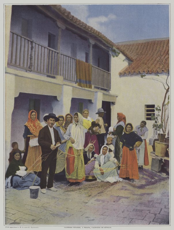 Zigenska vävare i Triana, en förort till Sevilla (färg litho) av French Photographer