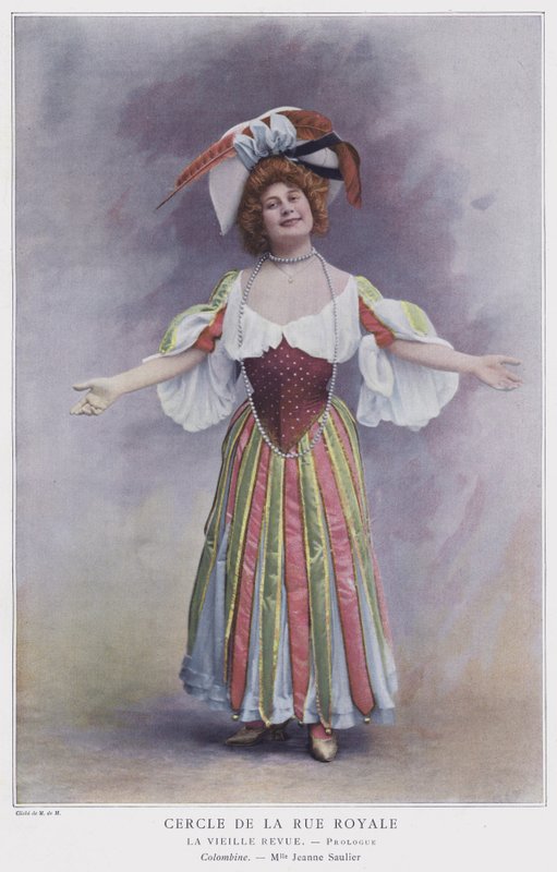 Jeanne Saulier som Colombine i La Vieille Revue (färgad bild) av French Photographer