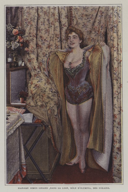 Juliette Simon-Girard, fransk operasångerska, i sitt omklädningsrum (färgfoto) av French Photographer