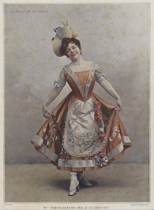 Juliette Simon-Girard som Clairette i Madame Angots dotter (färgad bild) av French Photographer