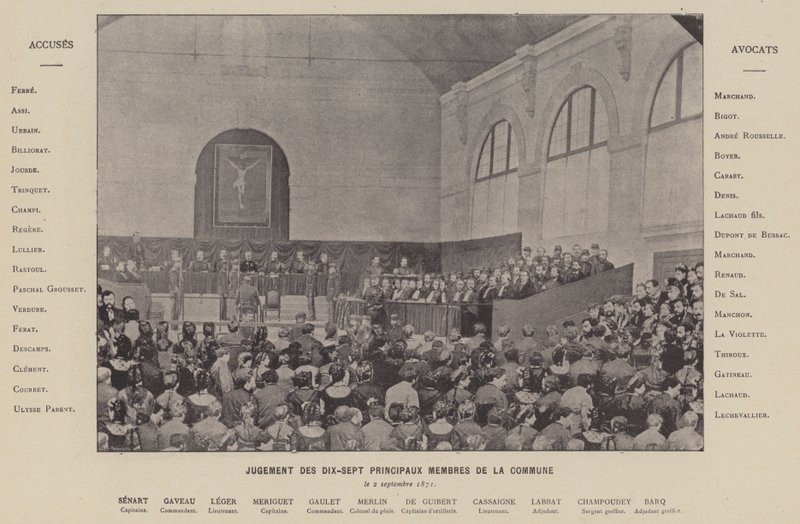 Pariskommunen, dom över de sjutton huvudmedlemmarna i kommunen, 2 september 1871 (s/v foto) av French Photographer