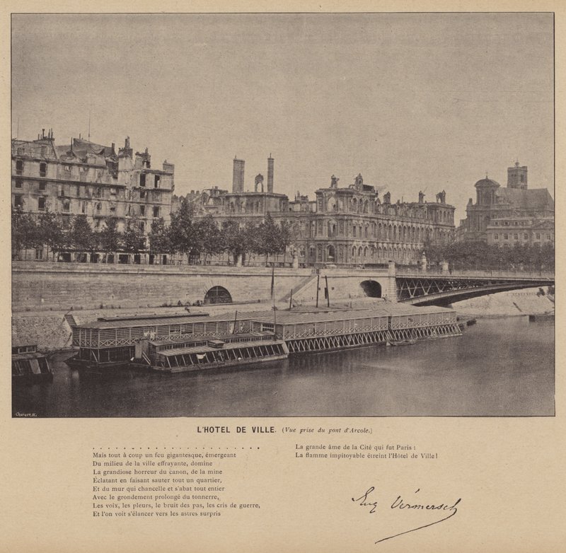 Pariskommunen, Hotel De Ville, Utsikt från Arcole-bron (s/v foto) av French Photographer
