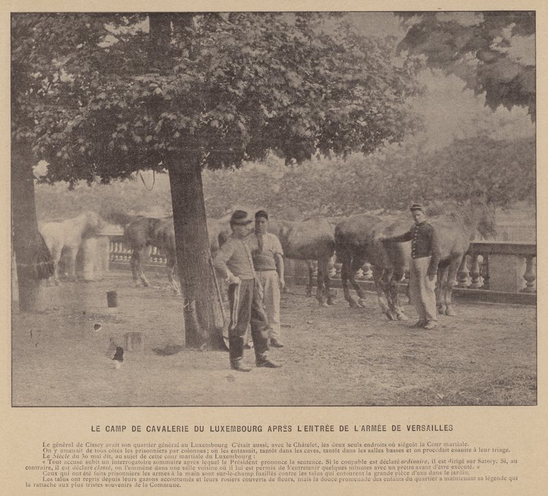 Pariskommunen, kavallerilägret i Luxemburg efter Versaillesarméns intåg (s/v foto) av French Photographer